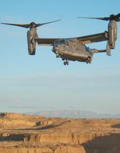 An Osprey in horizontal aeroplane-flight mode