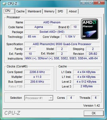 AMD Phenom 9500 - CPU-Z