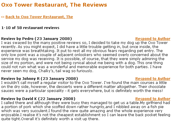 Reviews of the Oxo Tower on Restaurant-Guide.com