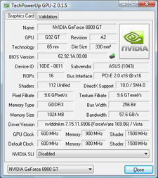 Asus EN8800GT 1GB CPU-Z