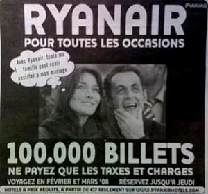 Ryanair ad featuring Sarko and Bruni