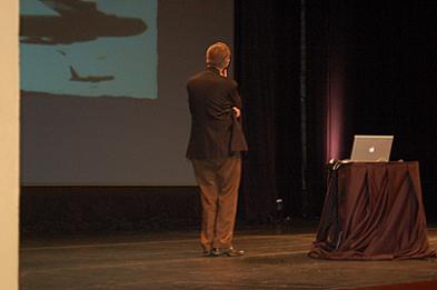 Shot of Lessig with back to audience 