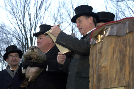 Dr Rusty Johnston reads the official proclamation to a crowd of 20,000 fans on 2/2/05