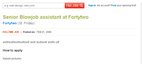Job ad for Senior Blowjob assistant