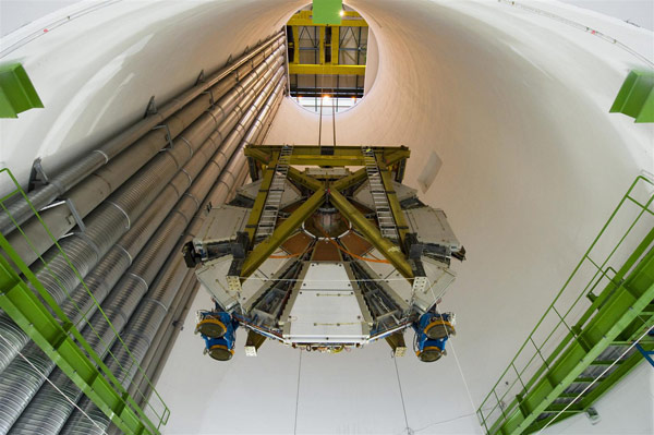 The ATLAS small wheel lowered into place. Photo: CERN