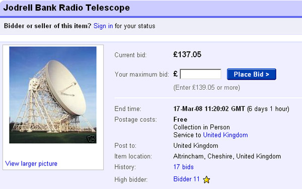 Jodrell Bank auction on eBay