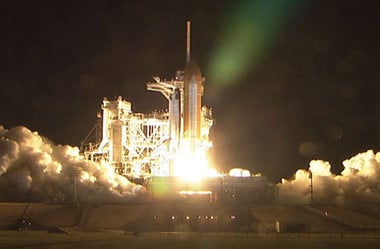 Endeavour lifts off this morning from Kennedy Space Centre. Pic: NASA