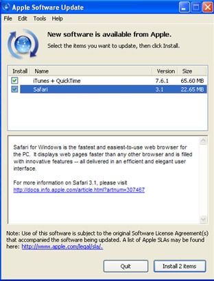 Apple Software Update pushes Safari