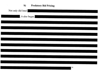 (B) Predatory Bid Pricing — Not only did Intel [redacted], it also began [redacted redacted redacted]