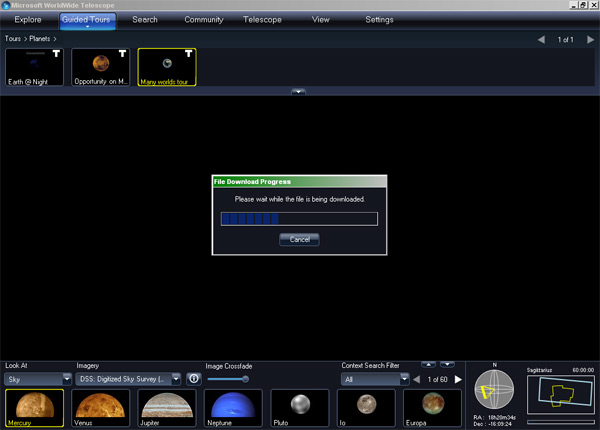 The &quot;Many worlds&quot; guided tour file download progress