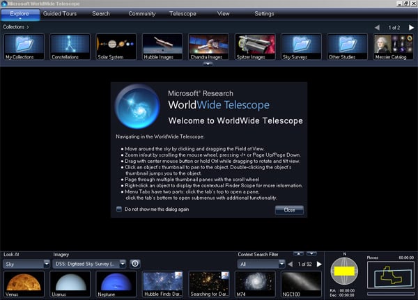 WorldWide telescope landing page