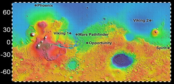 Map showing Phoenix landing site. Pic: NASA/JPL-Caltech