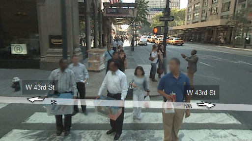 Street View image of Manhattan with blurred faces