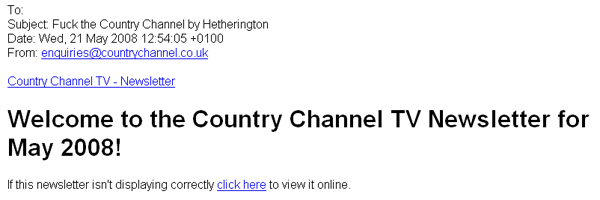 'Fuck the Country Channel' declares Country Channel email newsletter