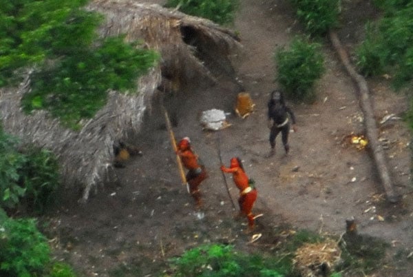 Photo of the uncontacted tribe seen from the air. Pic: FUNAI