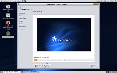 Screenshot of the Open Solaris install screen 