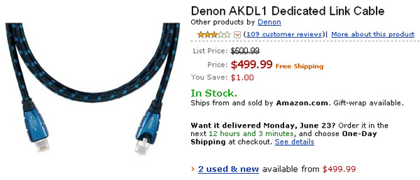 The Denon AKDL1 Dedicated Link Cable as seen on Amazon