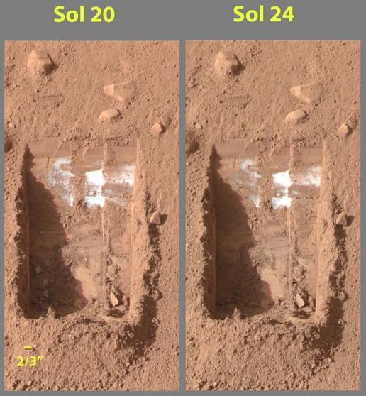 Phoenix images showing disappearance of probable water ice