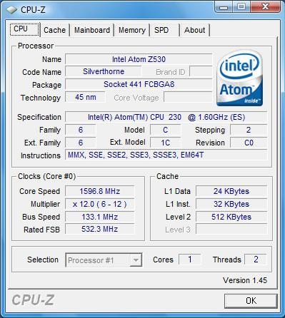 Intel Atom 230 - CPU-Z