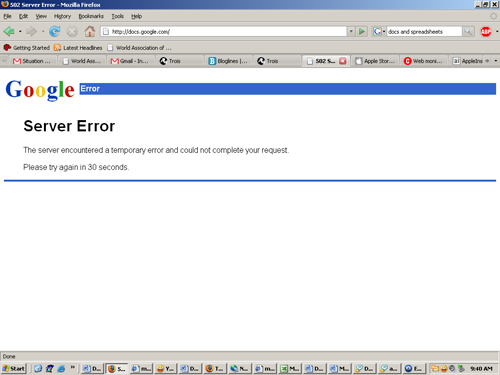 Google Docs and Spreasheets Server Error