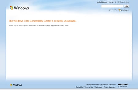 Windows Vista compatibility unavailable