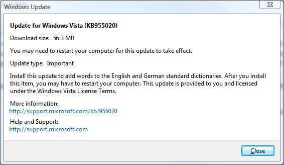 Vista update warning