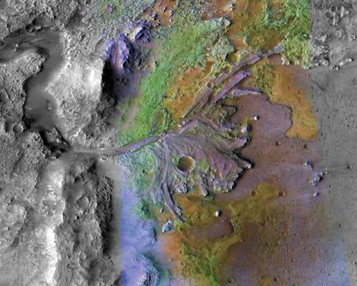 NASA's colour-enhanced image of the delta in the Jezero Crater