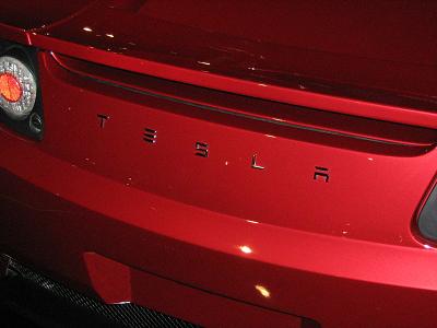 A Tesla Roadster at the British Motorshow '08