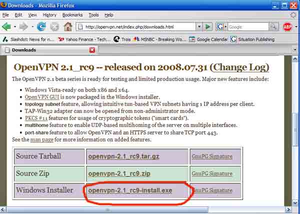 OpenVPN download screen