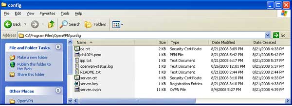 Server config folder after generating keys and adding config file