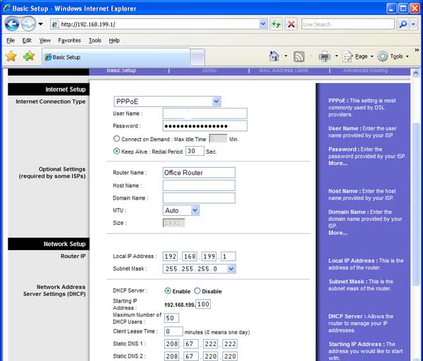 Linksys router with settings