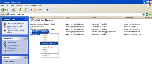 Unbridged network connections