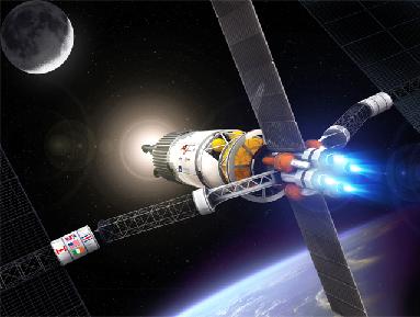 Artist's pic of a solar-powered VASIMR moon mission