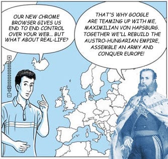 Chrome guide map cartoon revealing google's Austro-Hungarian ambitions