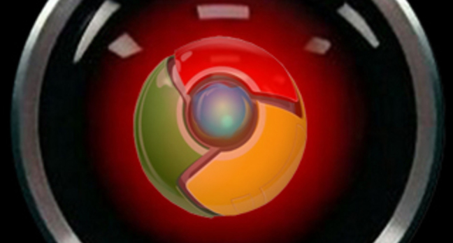 Image of HAL eye from 2001 movie with Chrome logo in eye