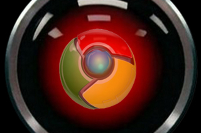 Image of HAL eye from 2001 movie with Chrome logo in eye