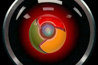 Image of HAL eye from 2001 movie with Chrome logo in eye