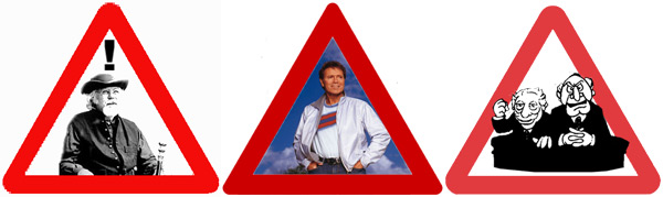 Three signs featuring, among others, Cliff Richard