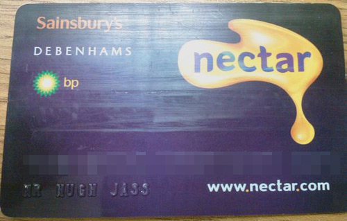 Nectar card in the name of Hugh Jass