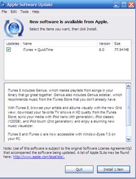 Screenshot of Apple Software Update