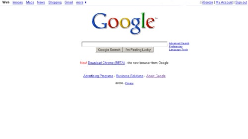 Chrome on Google Home Page