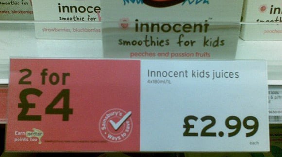 Sainsbury's offer for "Innocent kids juices"