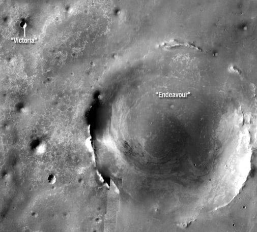 Aerial view of Victoria and Endeavour craters