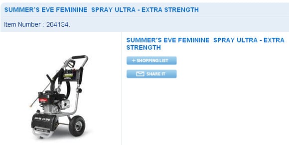 Wal-Mart screen grab showing industrial applicator for feminine deodorant