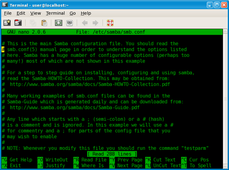 Editing smb.conf in Nano