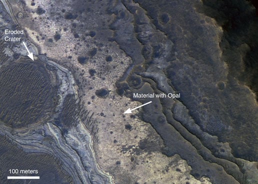 NASA orbital pic showing the Martian opal deposits