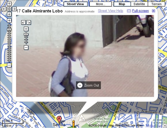 Street View image of woman's blurred face in Seville