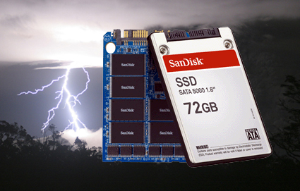 SanDisk SSD against lightning background
