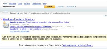 Maradona on Yahoo! Argentina