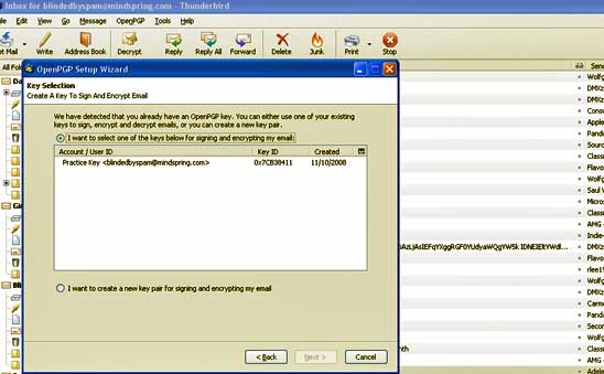 Once Enigmail opens, choose the key you just created
